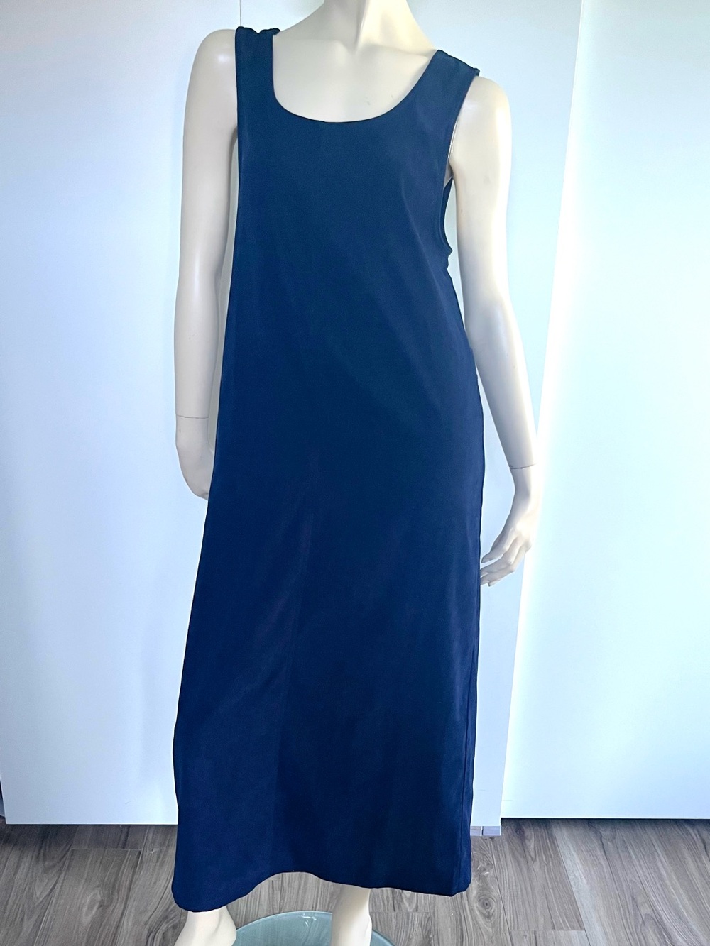 Vintage 90s Velvety Navy Sleeveless Maxi Dress, Size M/L